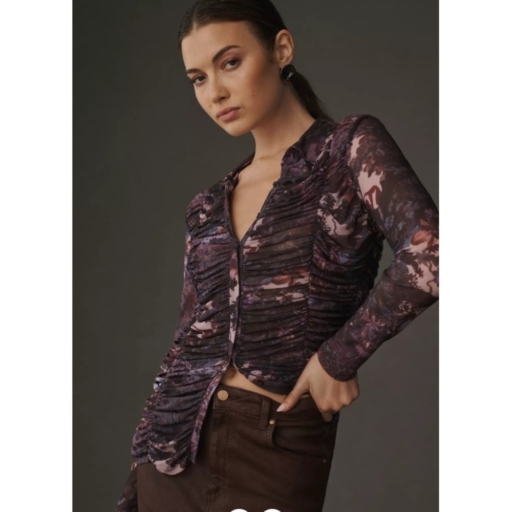 Anthropologie Pilcro Collared Mesh Buttondown Shirt Size Small